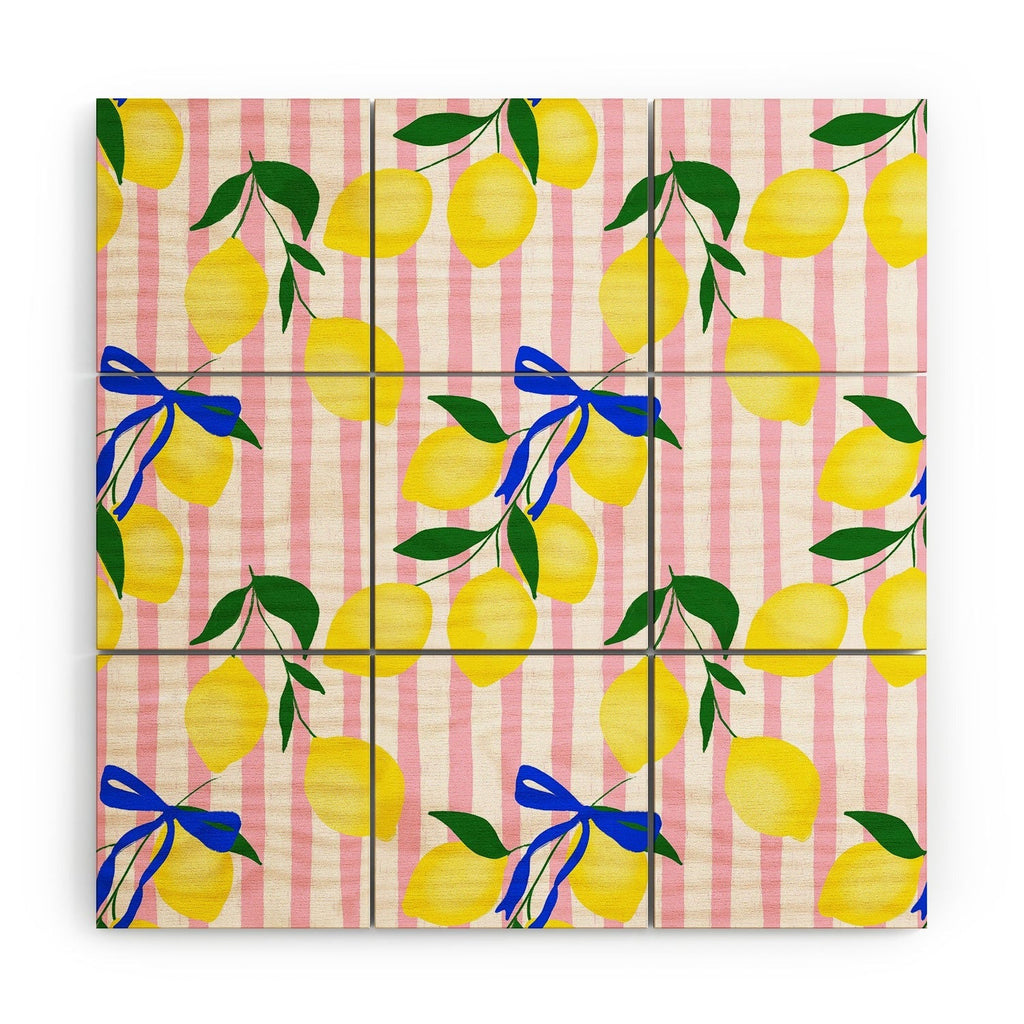 Design by Spark Zesty Lemons and Stripes Wood Wall Mural