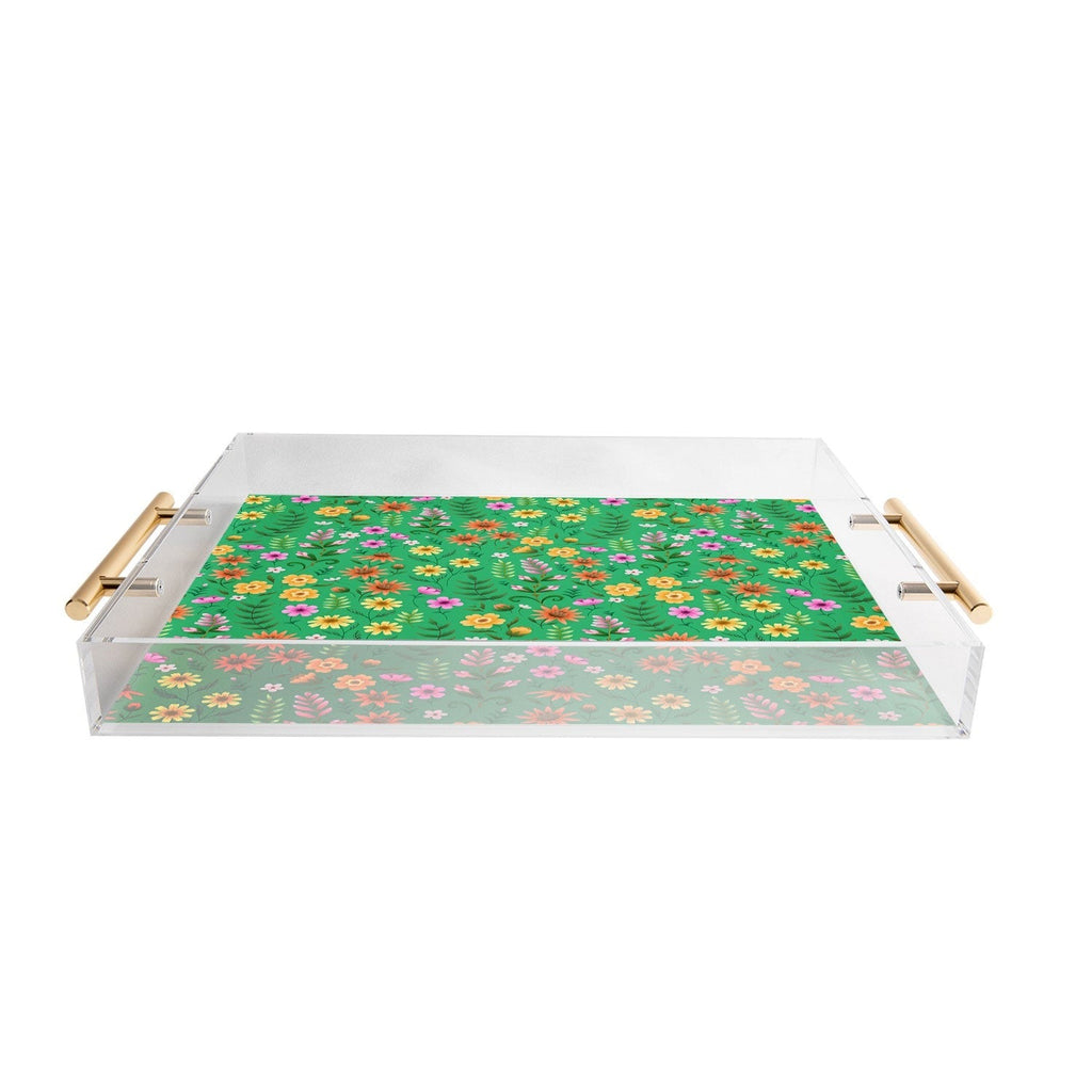 Pimlada Phuapradit Ditsy Spring Floral Green Acrylic Tray