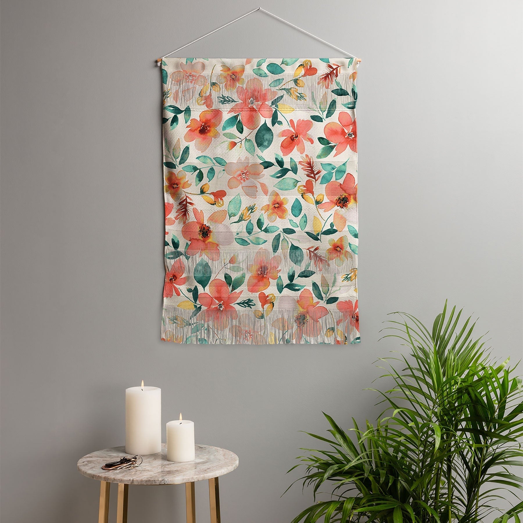 Ninola Design Botanic Retreat Tropical Whimsical Flowers Coral Green Wall Hanging Portrait