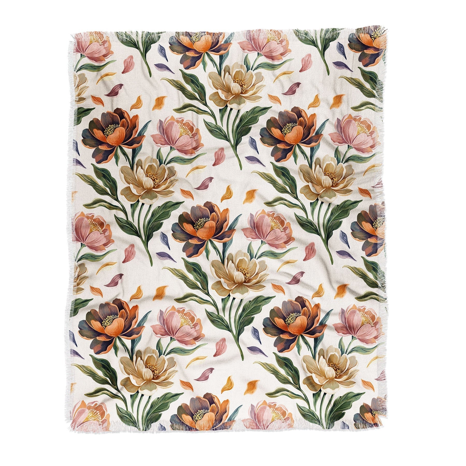 Marta Barragan Camarasa Hand Painted Peony Florals Throw Blanket