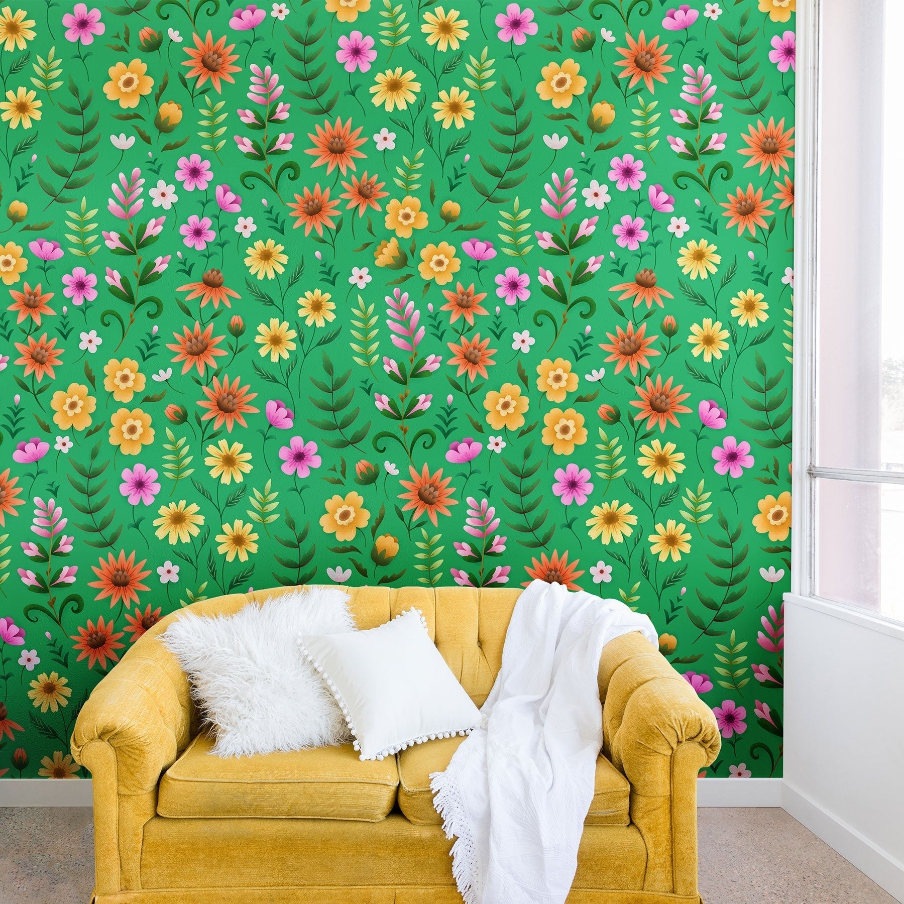 Pimlada Phuapradit Ditsy Spring Floral Green Wall Mural