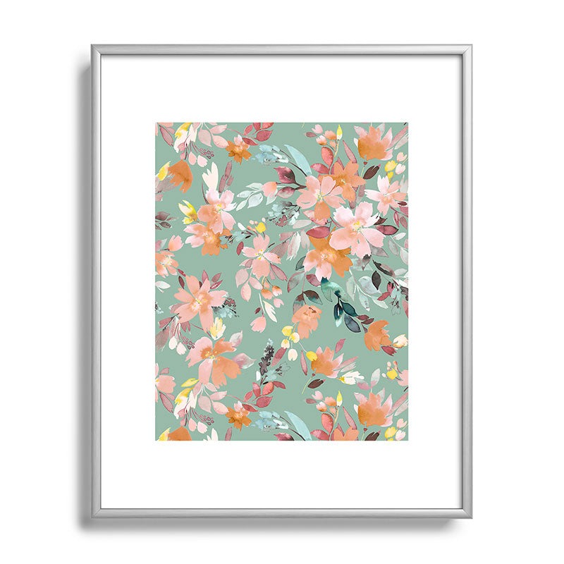 Ninola Design Botanic Retreat Floral Oleander Whimsical Teal Green Metal Framed Art Print