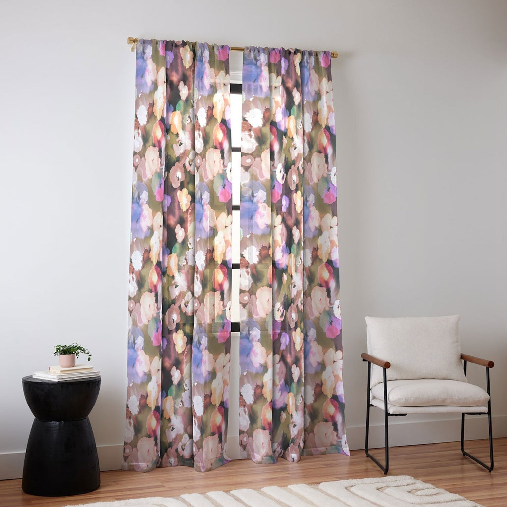 Ninola Design Botanic Retreat Ombre Abstract Watercolor Flowers Pink gold Sheer Non Repeat