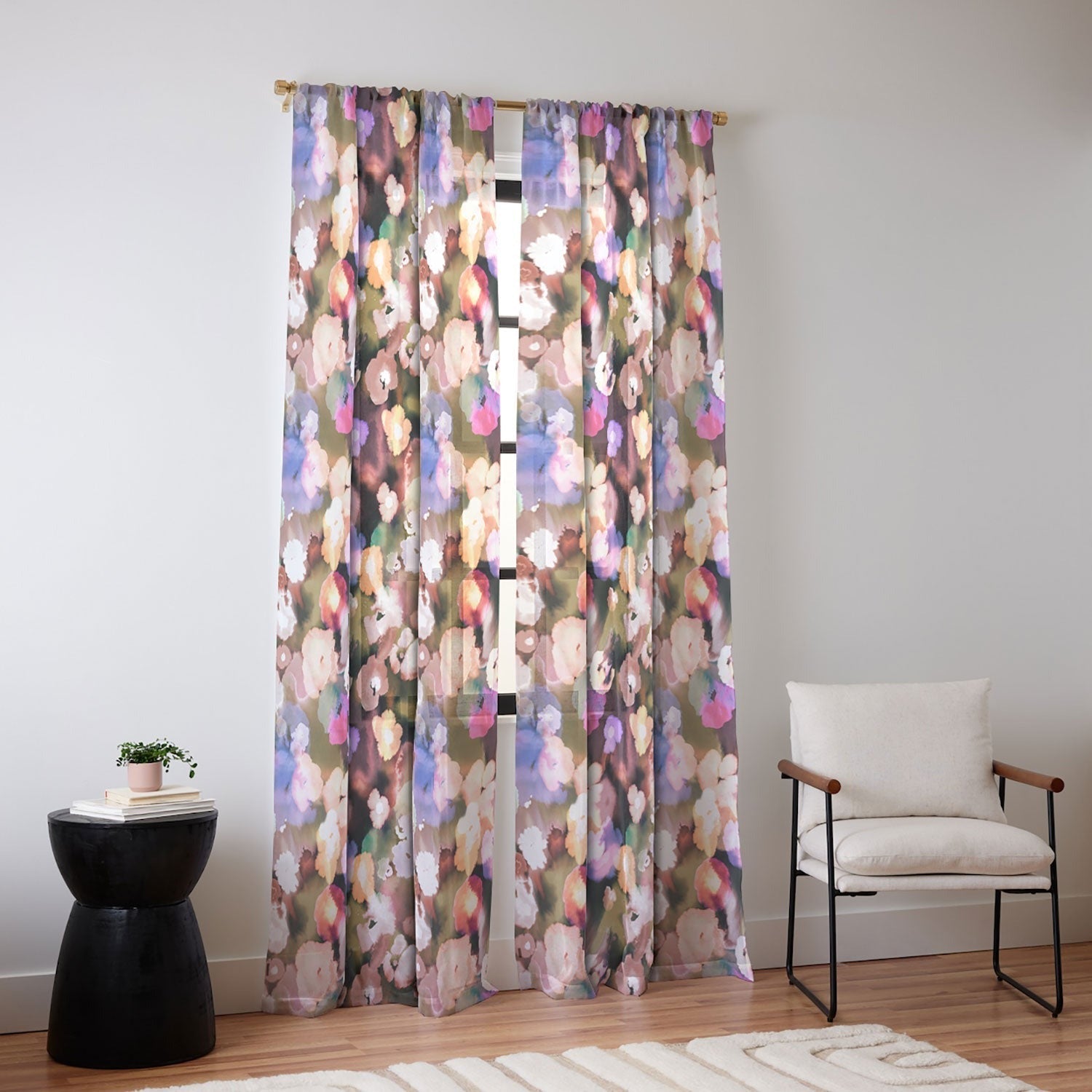 Ninola Design Botanic Retreat Ombre Abstract Watercolor Flowers Pink gold Sheer Non Repeat
