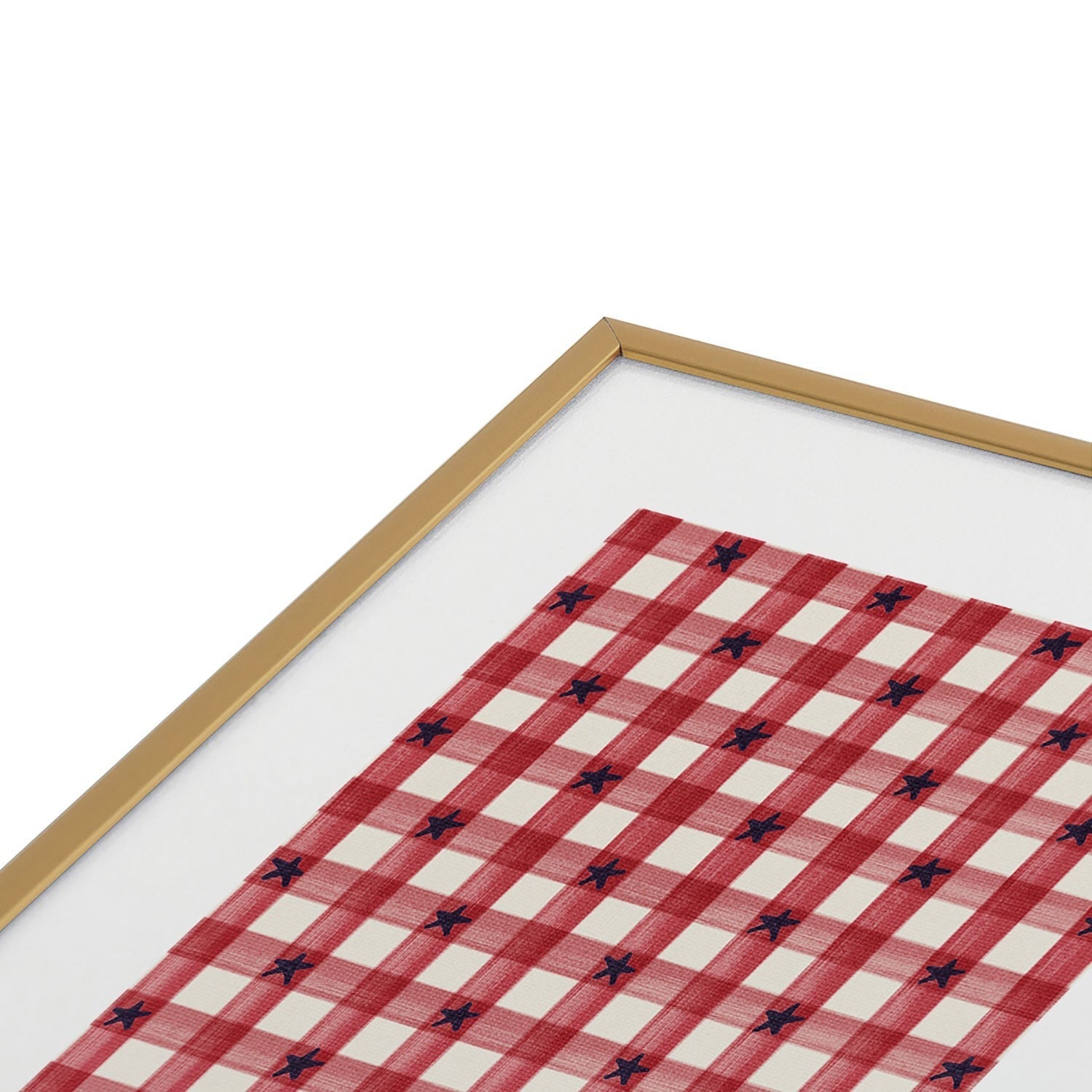 DENY Designs Red Gingham plus Stars Metal Framed Art Print