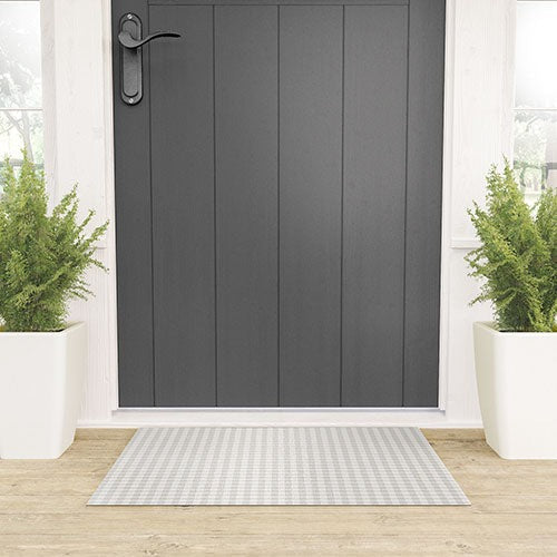 Colour Poems Gingham Plaid Pattern Cloud White Welcome Mat