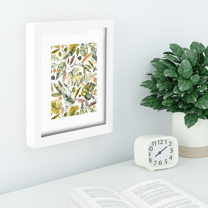 Ninola Design Botanic Retreat Tropical Jungle Leaves Botanical Green Orange Recessed Framing Rectangle