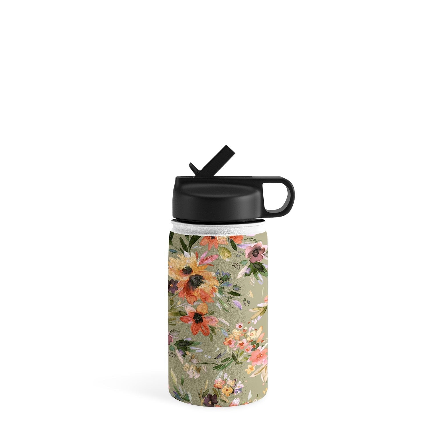 Ninola Design Botanic Retreat Painterly Tropical Flowers Sage Green Water Bottle