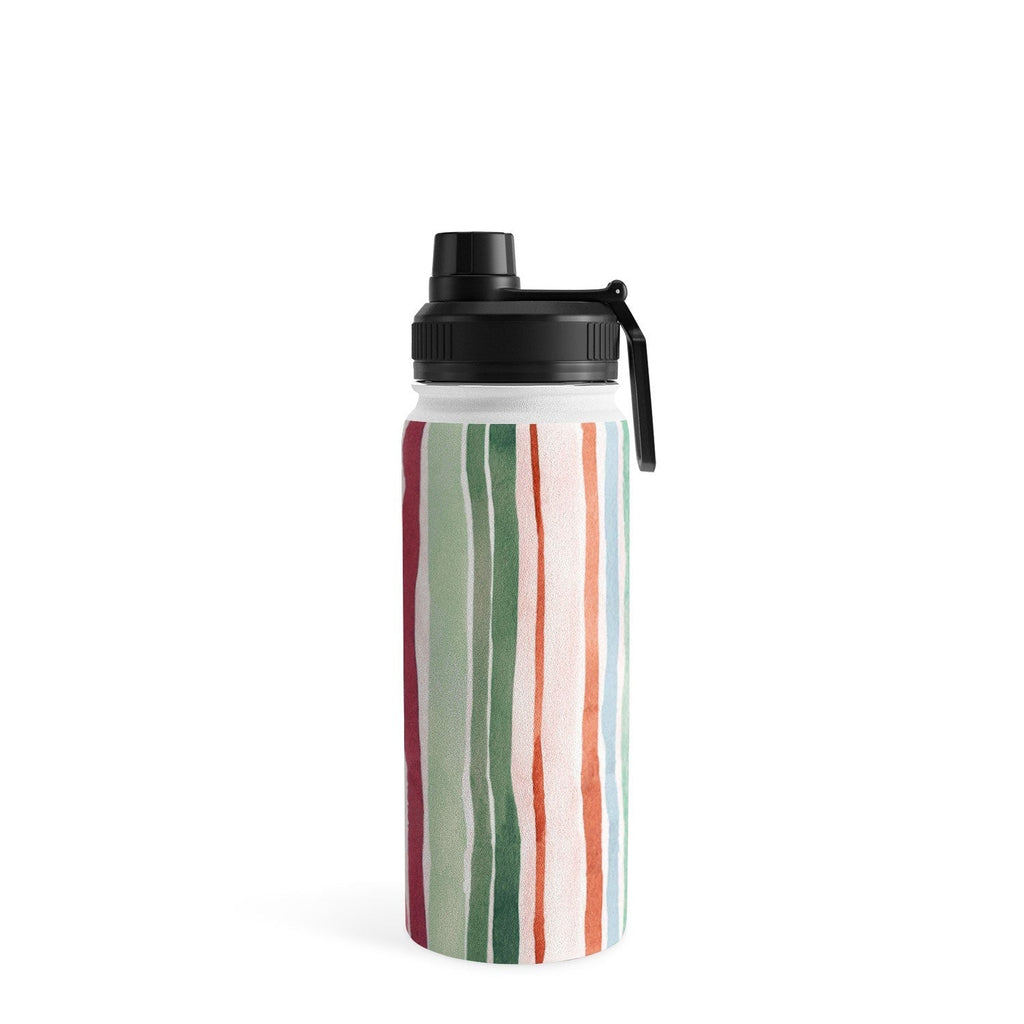 Ninola Design Botanic Retreat Watercolor Stripes Green Orange Red Water Bottle