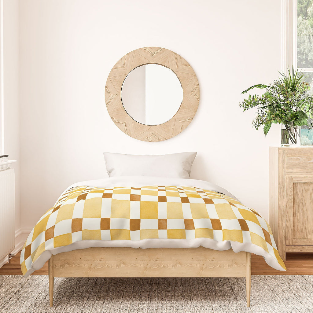 Ninola Design Everyday Artifact Checker Mosaic Tiles Geometry Yellow Duvet Cover