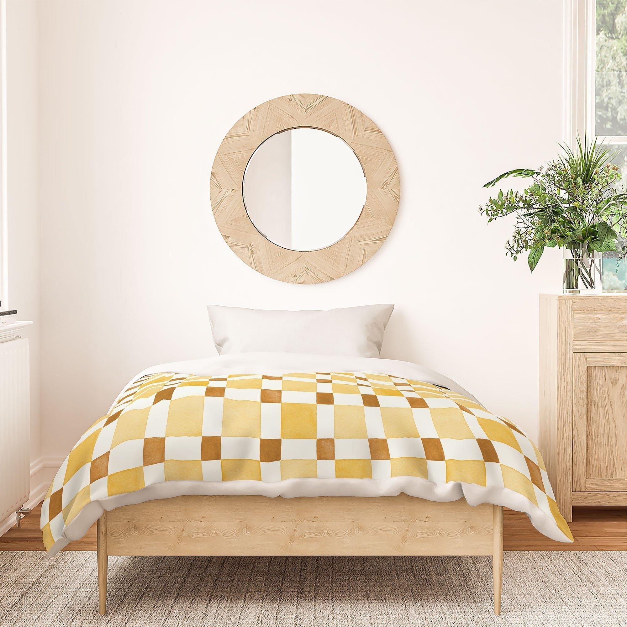 Ninola Design Everyday Artifact Checker Mosaic Tiles Geometry Yellow Duvet Cover