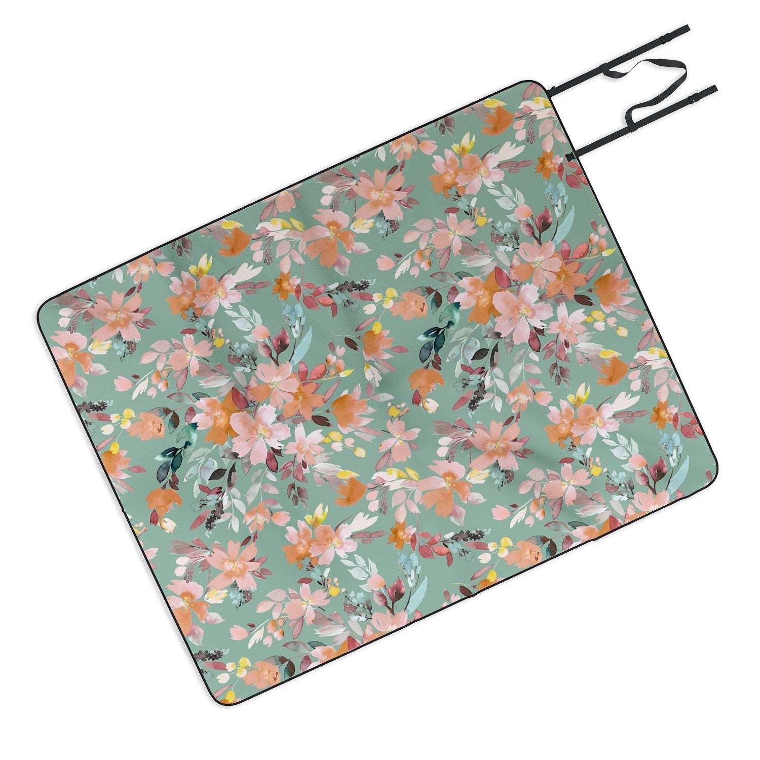 Ninola Design Botanic Retreat Floral Oleander Whimsical Teal Green Picnic Blanket