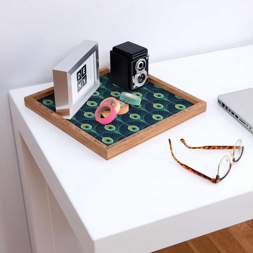 Design by Spark Peacock Deco Feathers Square Tray