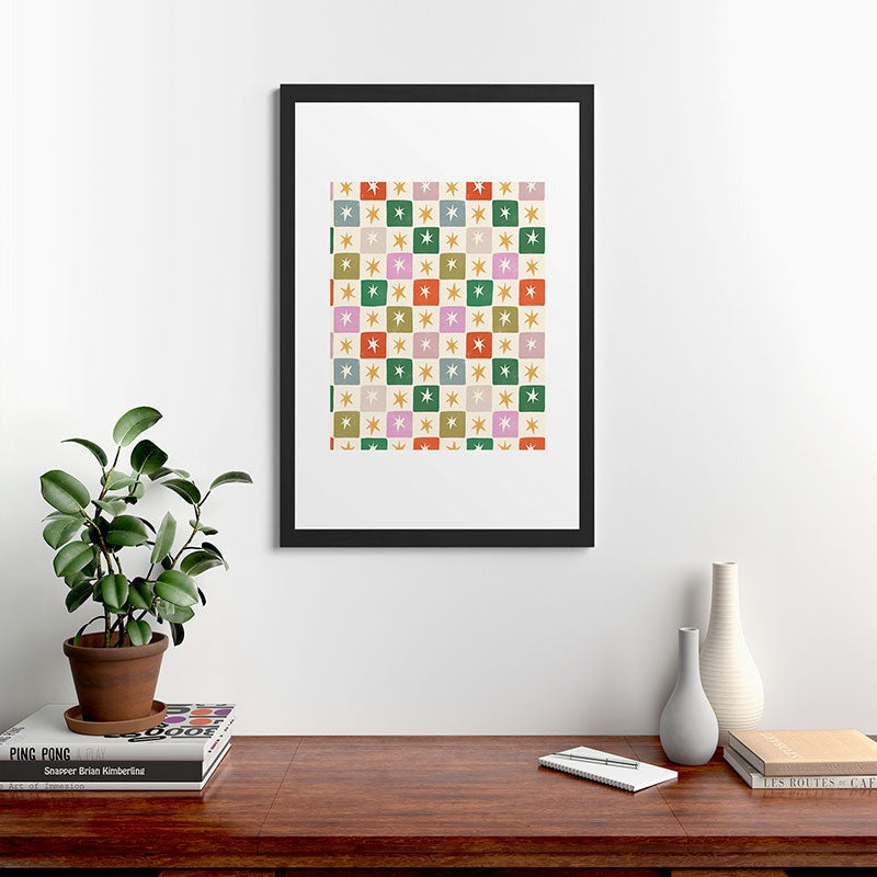 LouBruzzoni Retro Star Block Pattern Framed Art Print