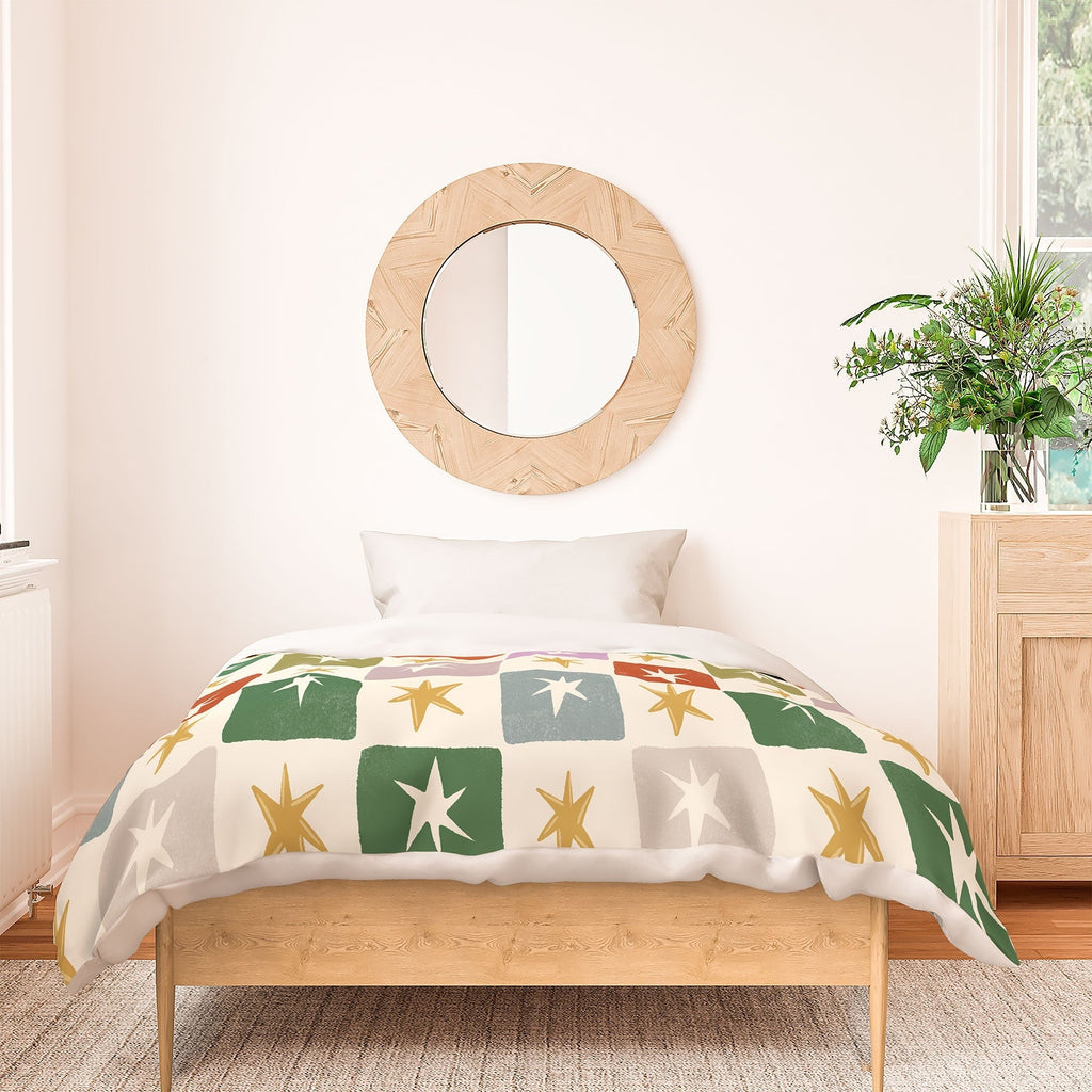 LouBruzzoni Retro Star Block Pattern Duvet Cover