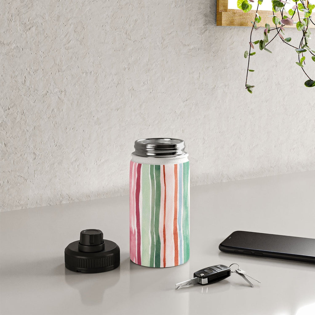Ninola Design Botanic Retreat Watercolor Stripes Green Orange Red Water Bottle
