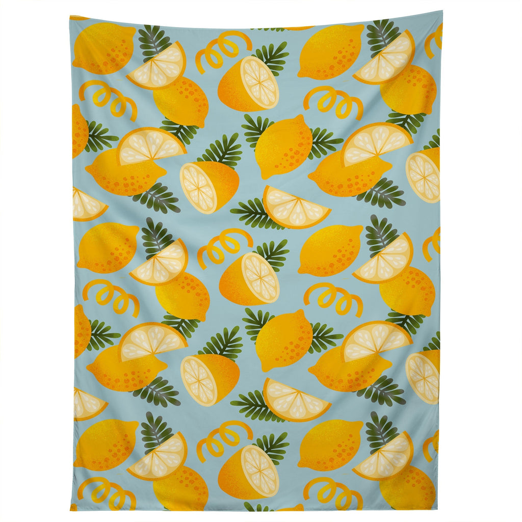 Jessica Molina Lemon Pattern on Sky Blue Tapestry
