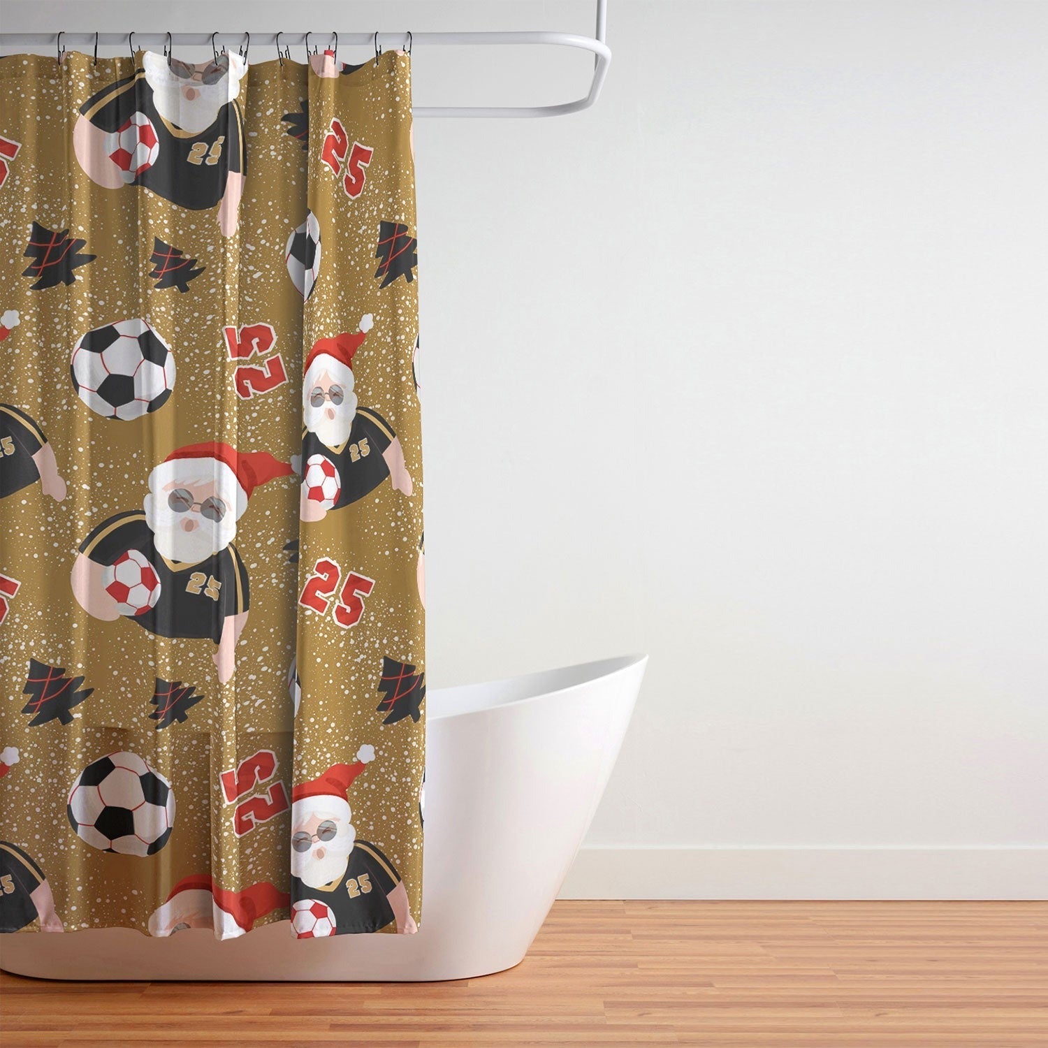 Design by Spark Sporty Soccer Santa Holiday Shower Curtain