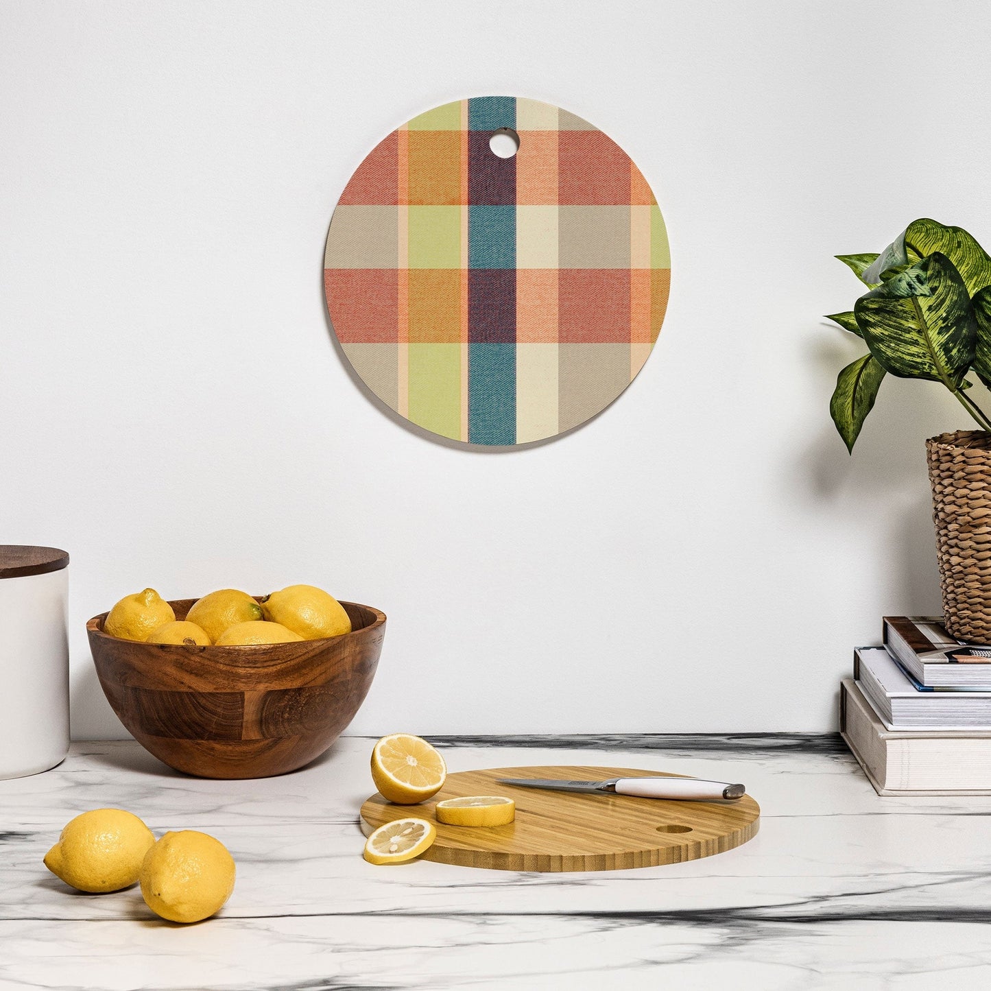 Marta Barragan Camarasa Retro Picnic Plaid Warm Tones Cutting Board Round