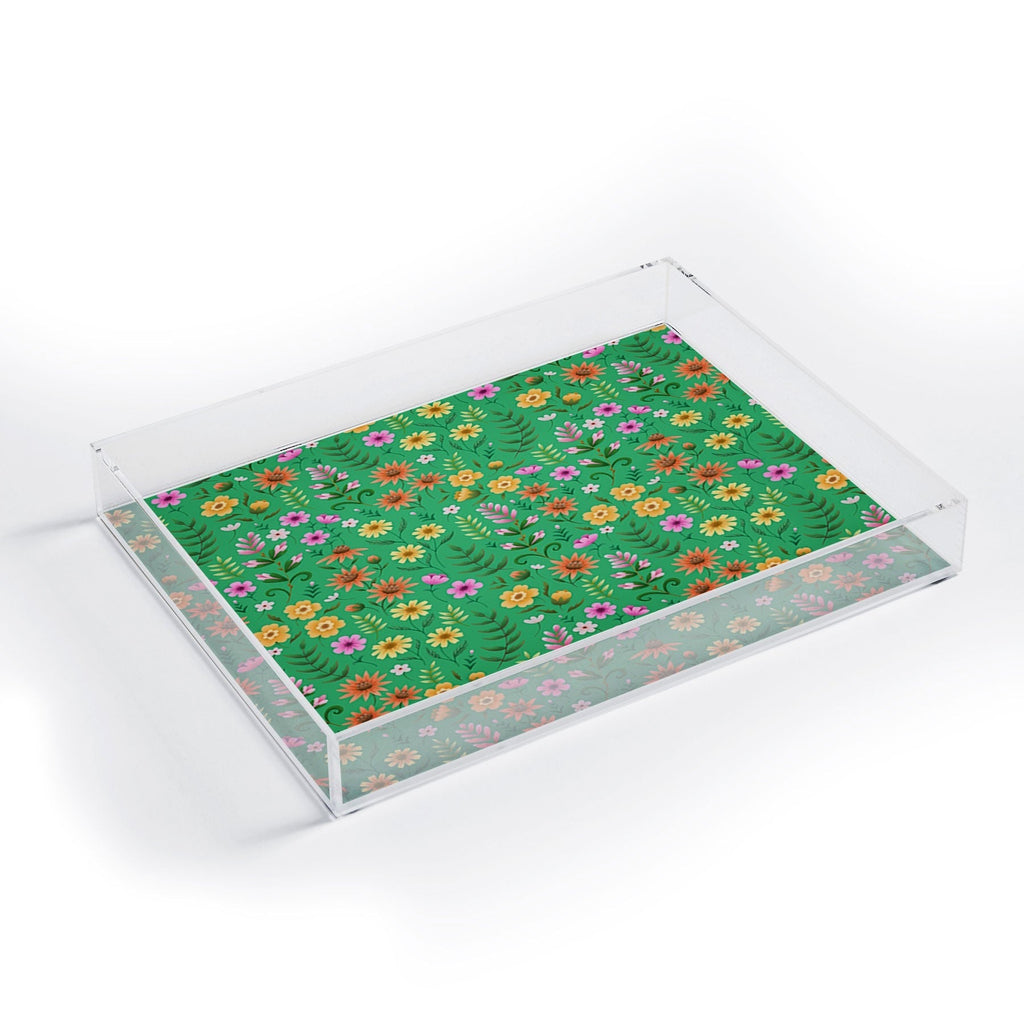 Pimlada Phuapradit Ditsy Spring Floral Green Acrylic Tray
