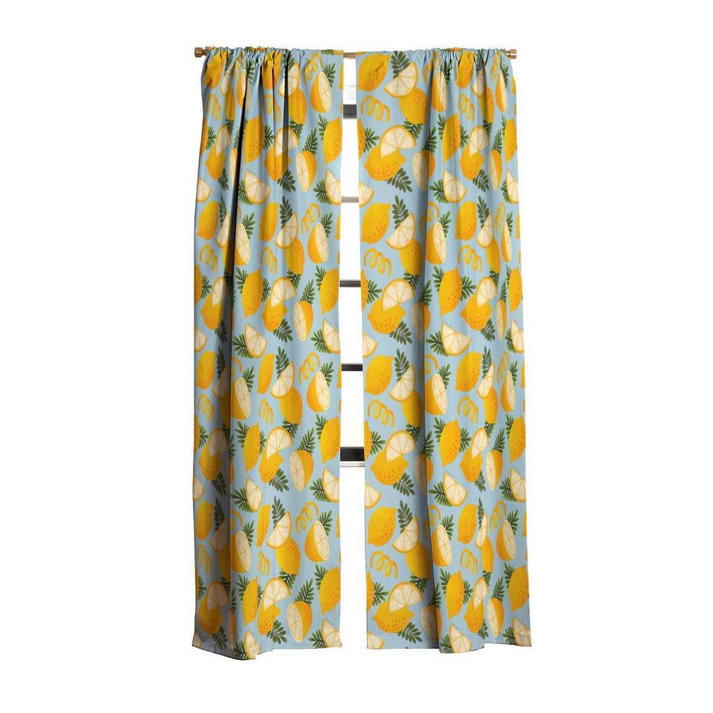 Jessica Molina Lemon Pattern on Sky Blue Blackout Window Curtain
