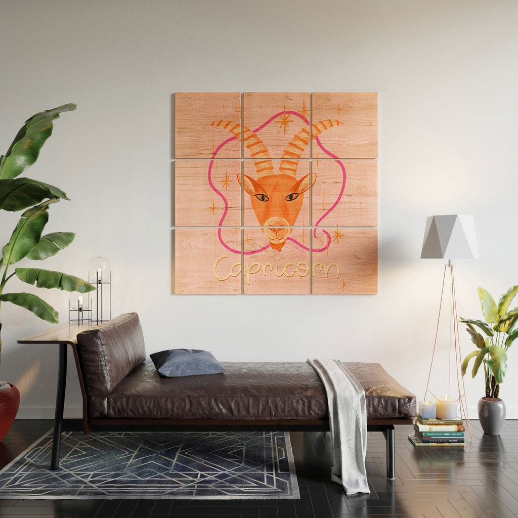 Little Om Zodiac Sign Capricorn Wood Wall Mural