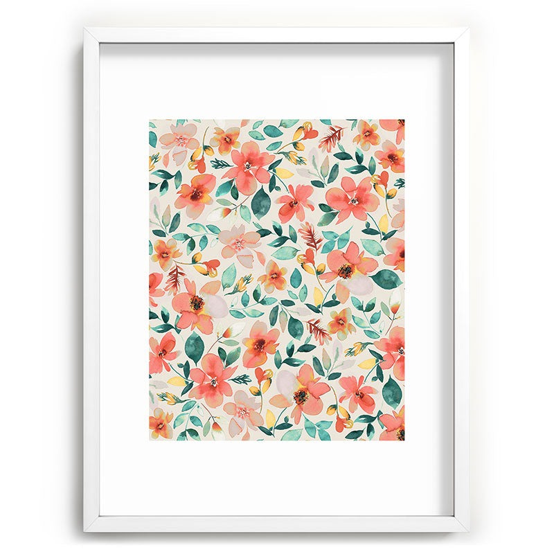 Ninola Design Botanic Retreat Tropical Whimsical Flowers Coral Green Recessed Framing Rectangle