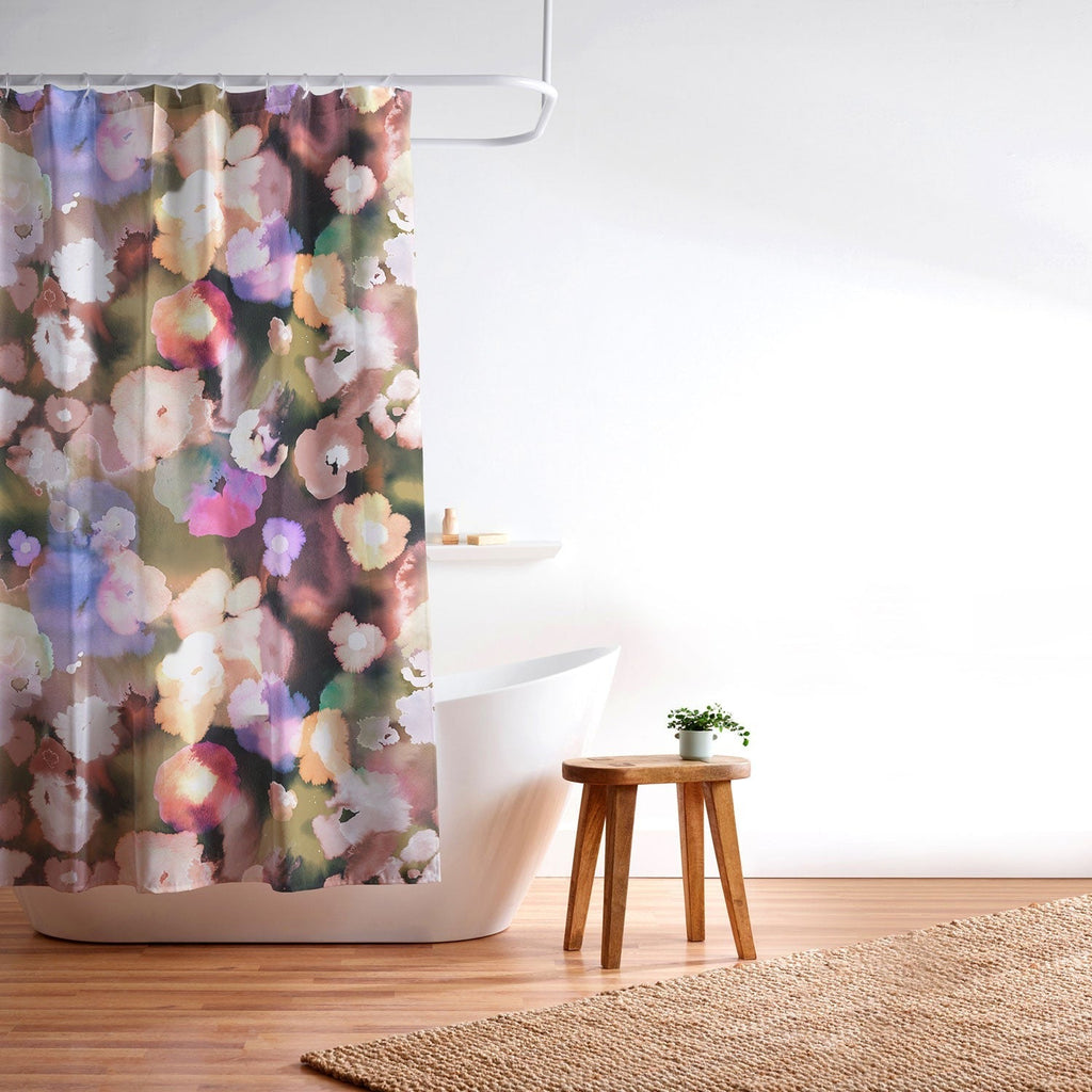 Ninola Design Botanic Retreat Ombre Abstract Watercolor Flowers Pink gold Shower Curtain