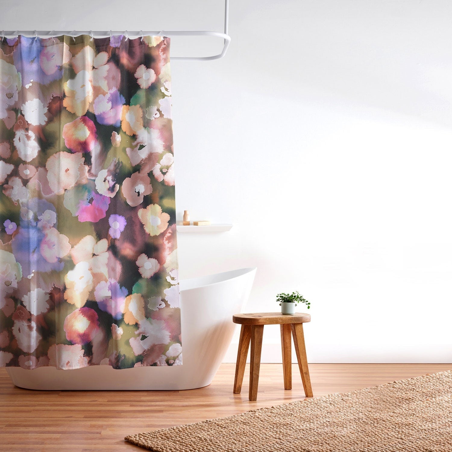 Ninola Design Botanic Retreat Ombre Abstract Watercolor Flowers Pink gold Shower Curtain