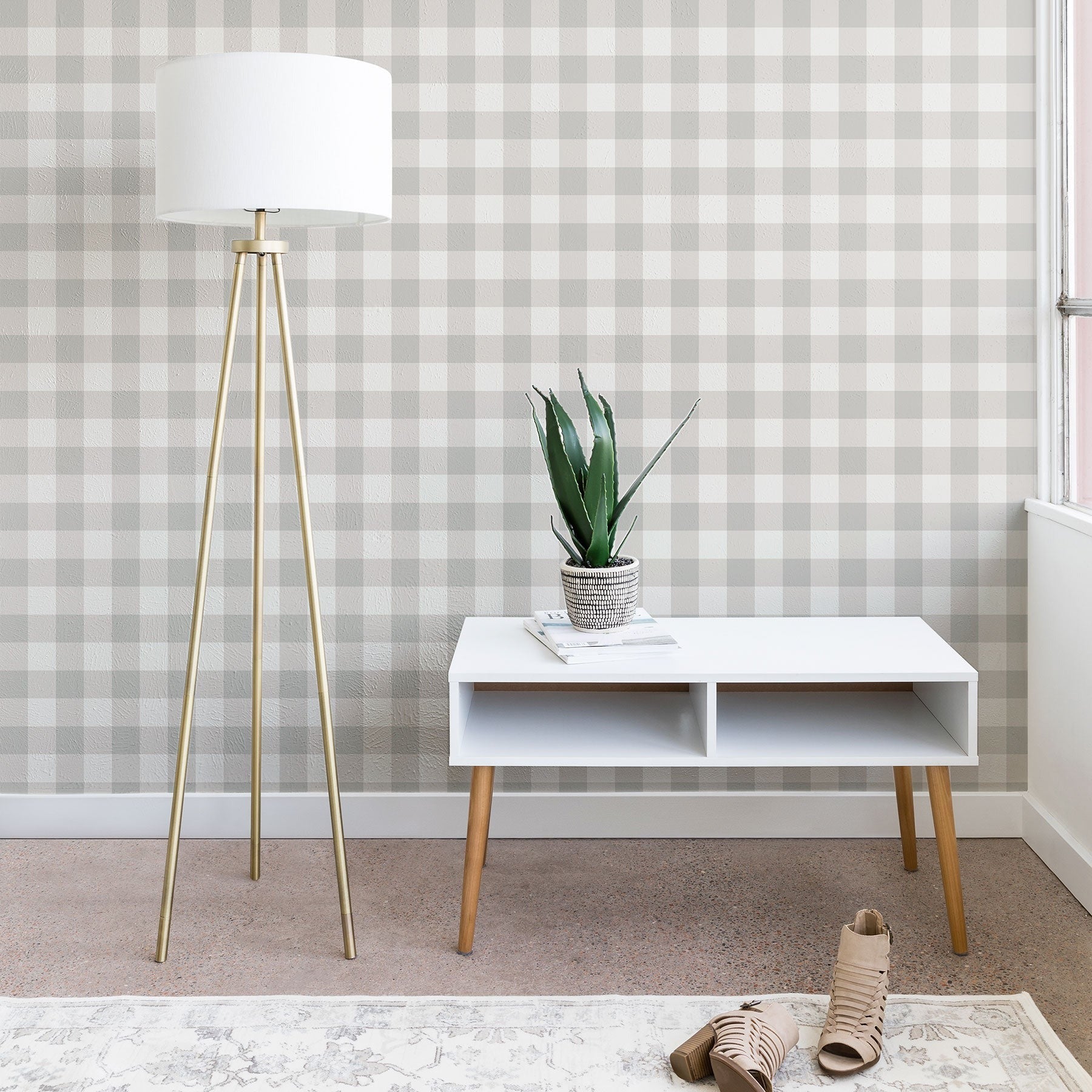 Colour Poems Gingham Plaid Pattern Cloud White Wallpaper