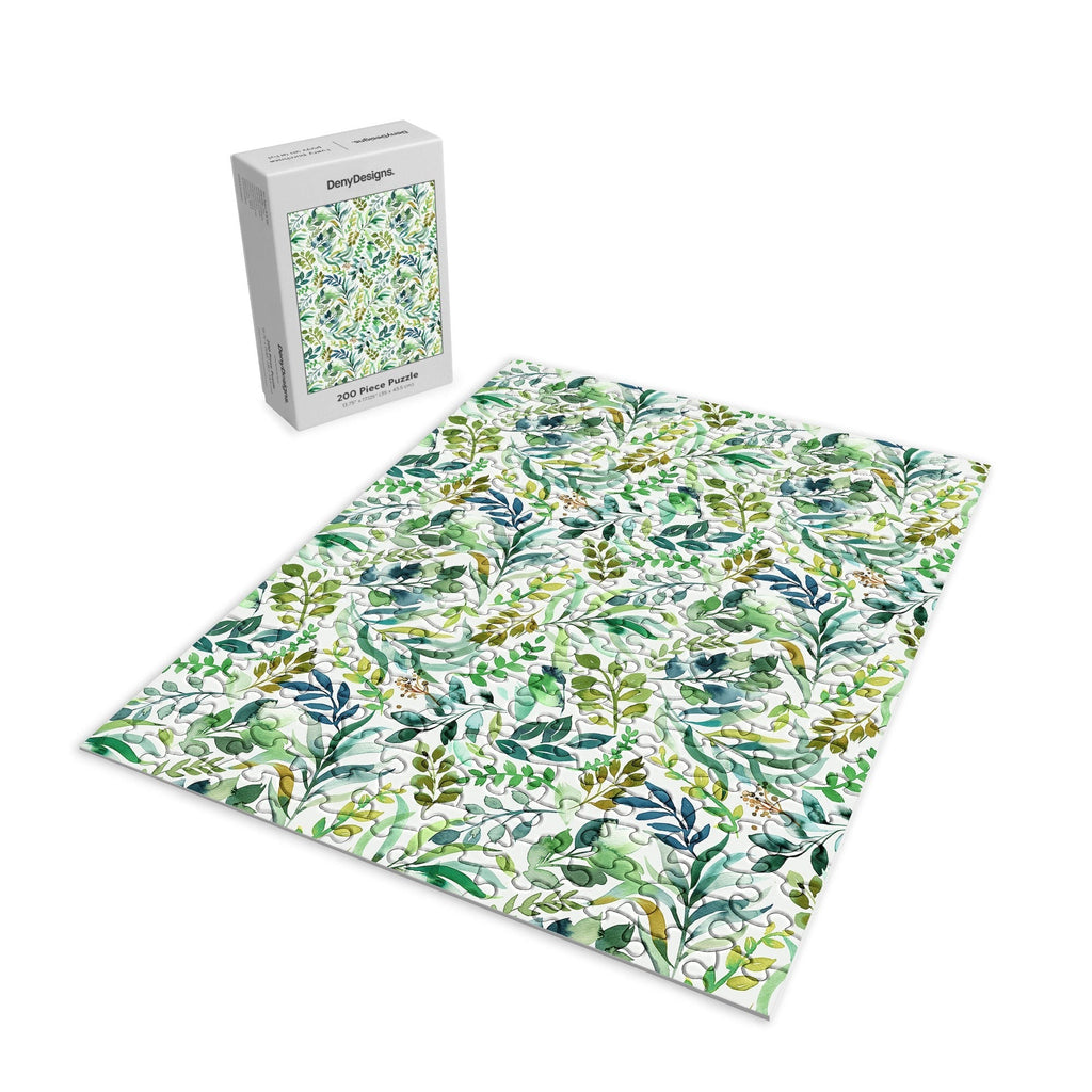 Ninola Design Botanic Retreat Loose Botanical Leaves Watercolor Green Puzzle