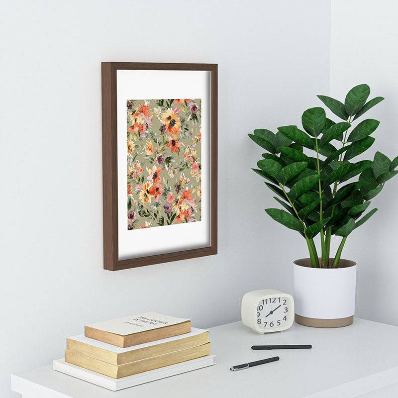 Ninola Design Botanic Retreat Painterly Tropical Flowers Sage Green Recessed Framing Rectangle