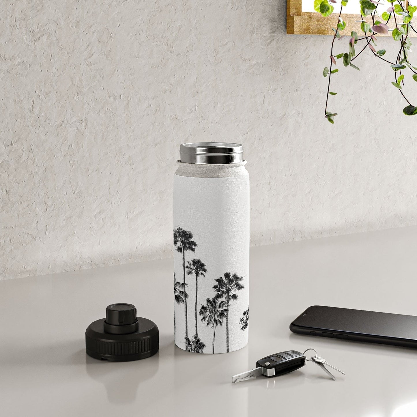 Gal Design Black And White Palms Water Bottle