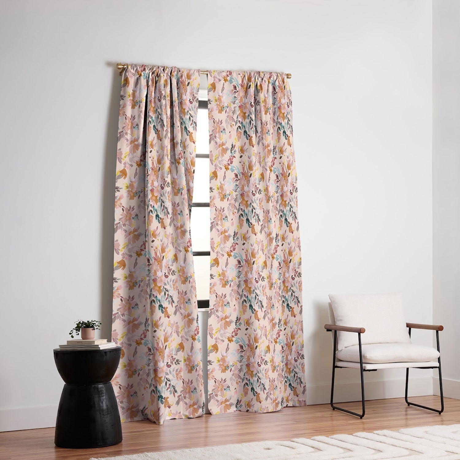 Ninola Design Botanic Retreat Floral Oleander Whimsical Soft Pink Blackout Window Curtain