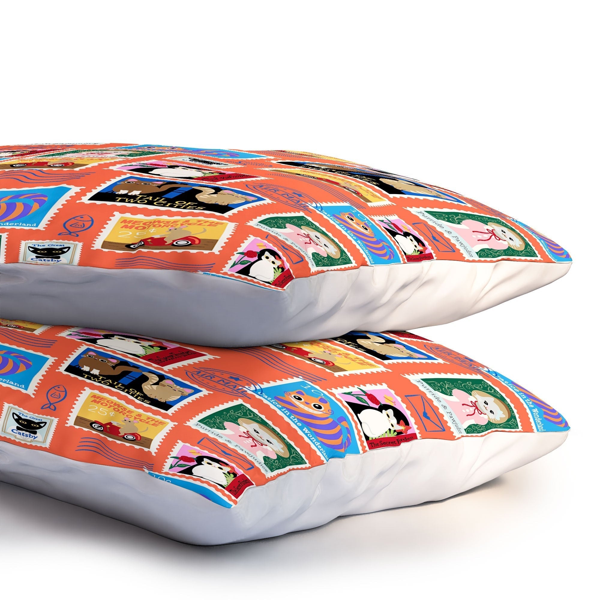 Design by Spark Classic Book Cat Stamps Pillow Shams