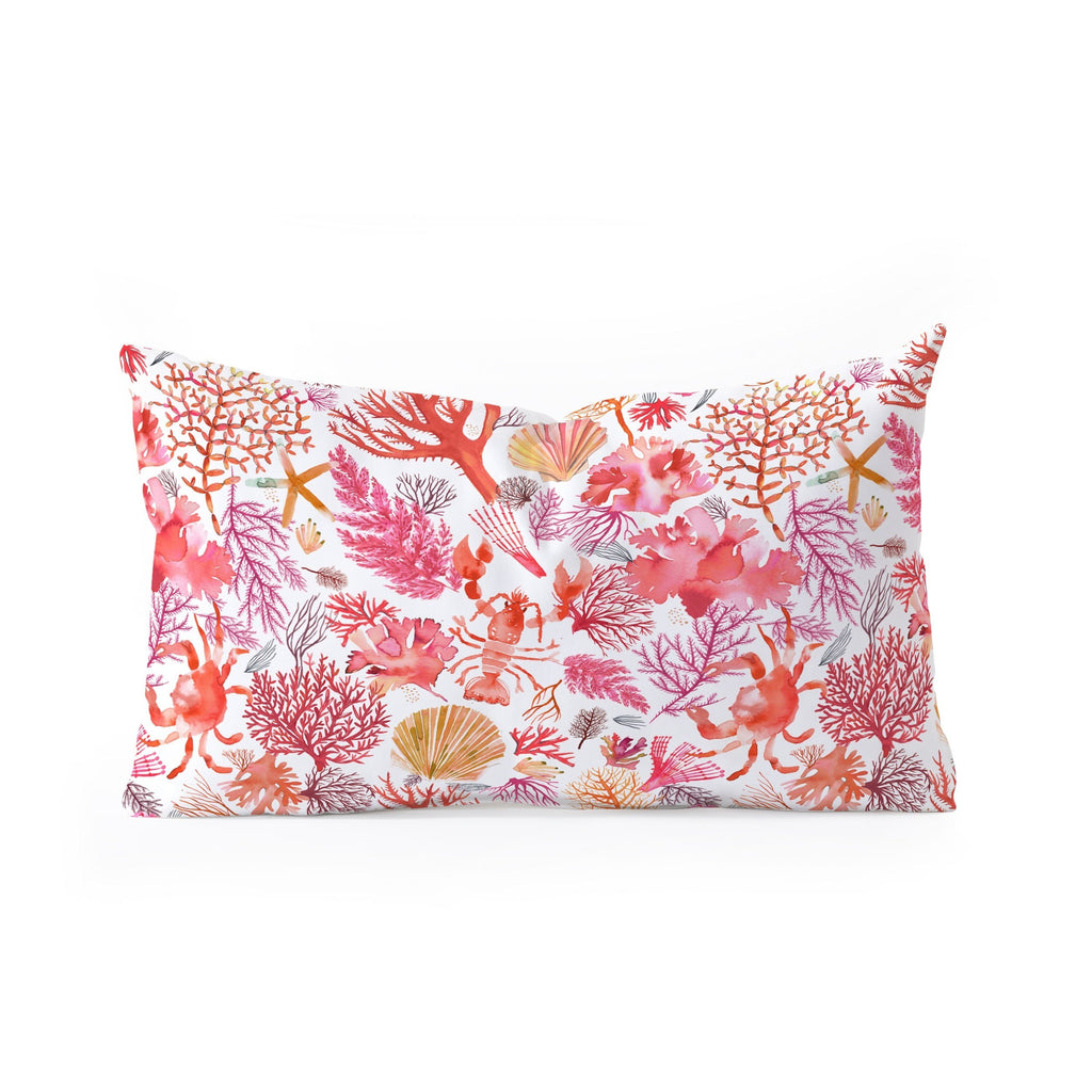 Ninola Design Botanic Retreat Coral Reef Crab Lobster Red Oblong Throw Pillow