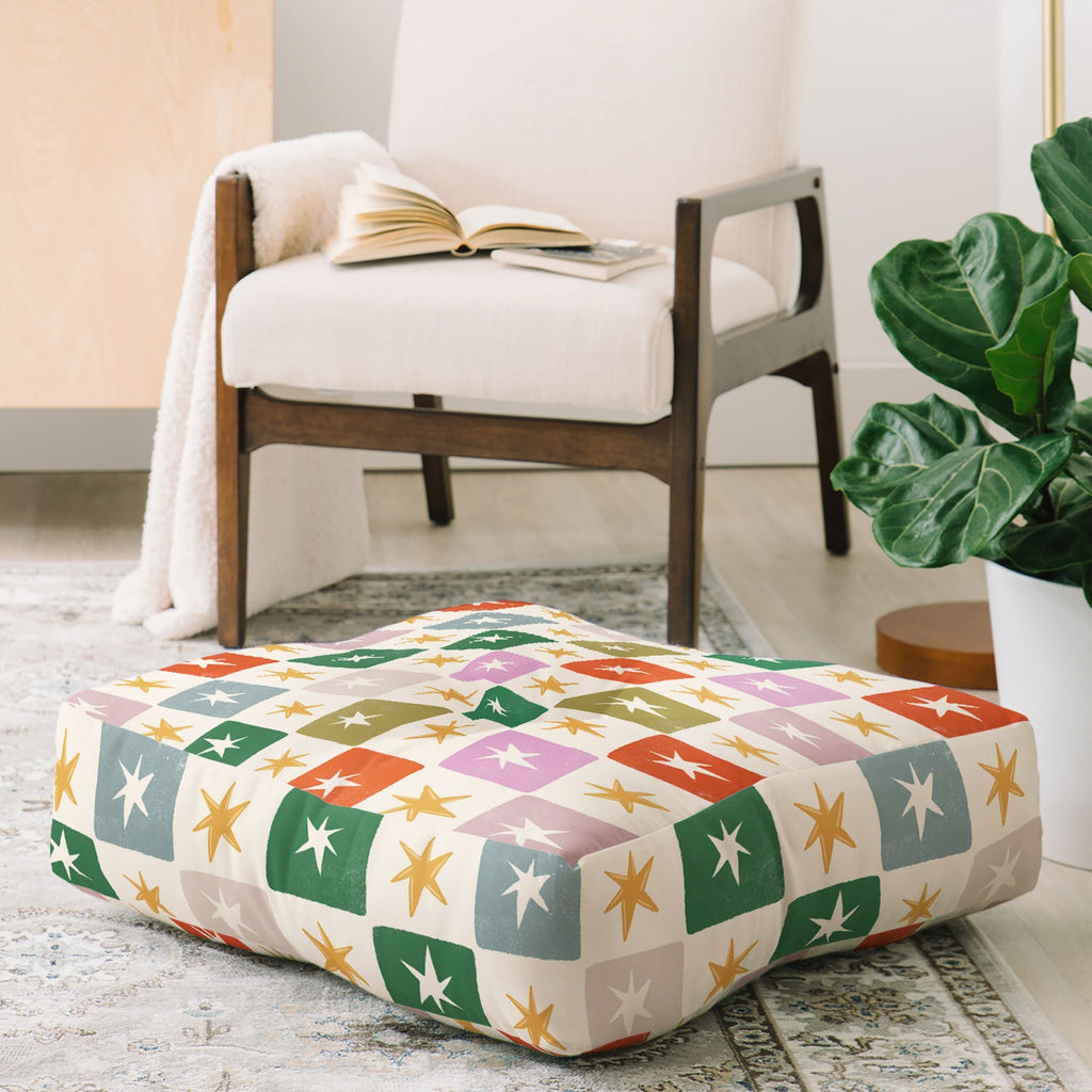 LouBruzzoni Retro Star Block Pattern Floor Pillow Square