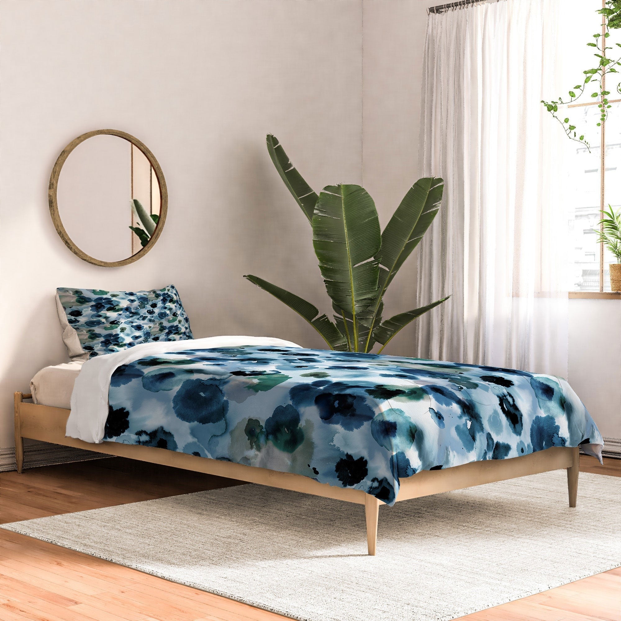 Ninola Design Botanic Retreat Ombre Abstract Watercolor Flowers Blue Navy Comforter