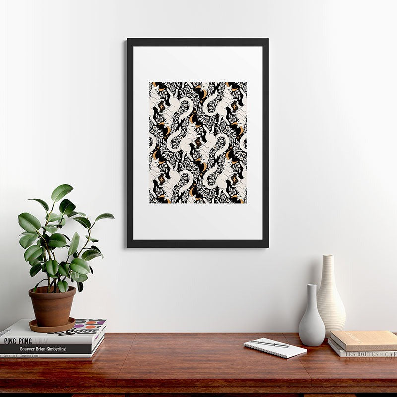 Avenie Celestial Cats Gold Framed Art Print