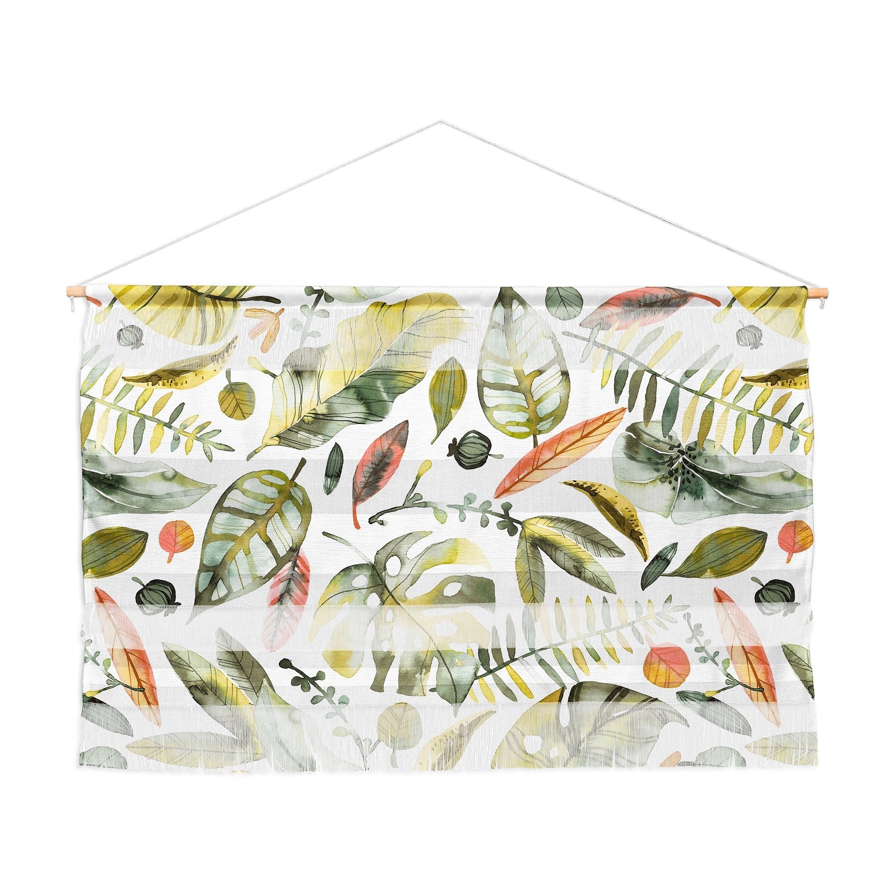 Ninola Design Botanic Retreat Tropical Jungle Leaves Botanical Green Orange Wall Hanging Landscape