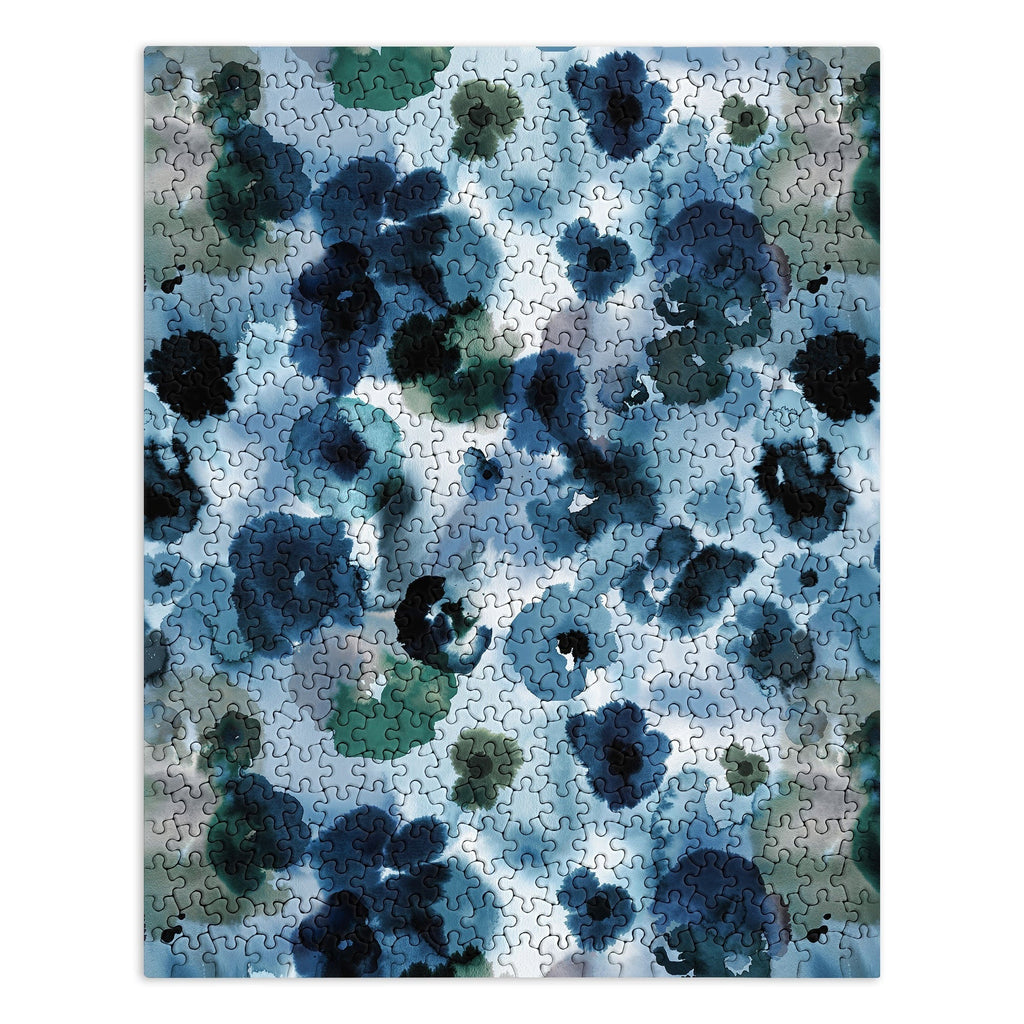 Ninola Design Botanic Retreat Ombre Abstract Watercolor Flowers Blue Navy Puzzle