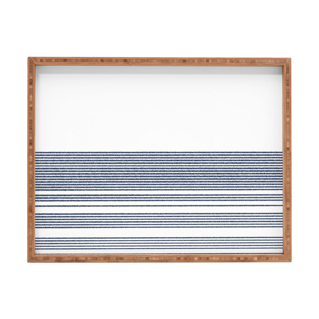 Kierkegaard Design Studio organic stripes naut navy blue and white Rectangular Tray