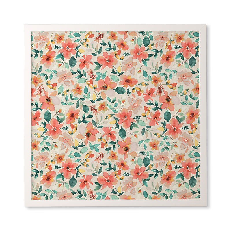 Ninola Design Botanic Retreat Tropical Whimsical Flowers Coral Green Framed Wall Art