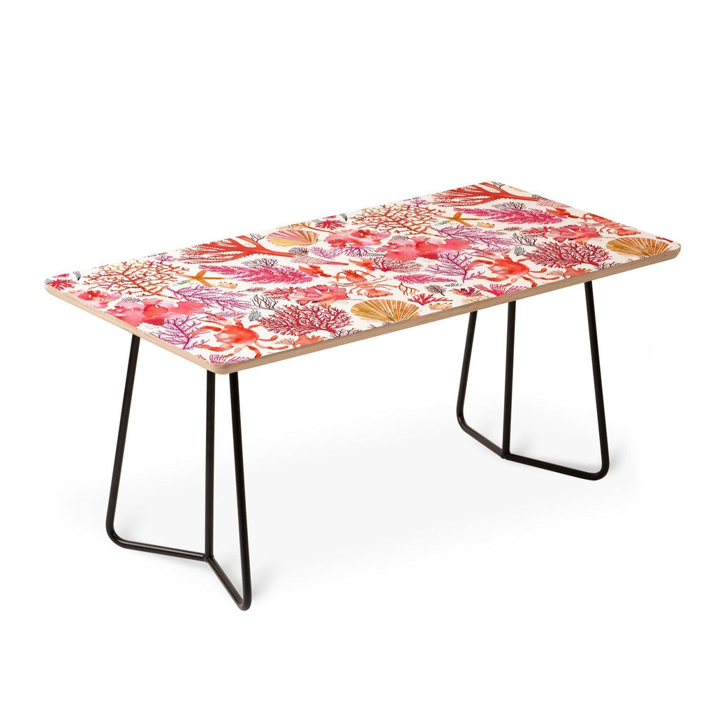 Ninola Design Botanic Retreat Coral Reef Crab Lobster Red Coffee Table
