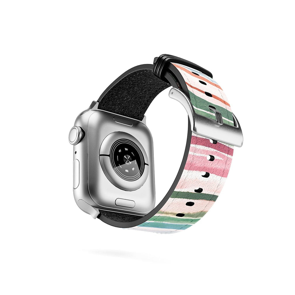 Ninola Design Botanic Retreat Watercolor Stripes Green Orange Red Apple Watch Band