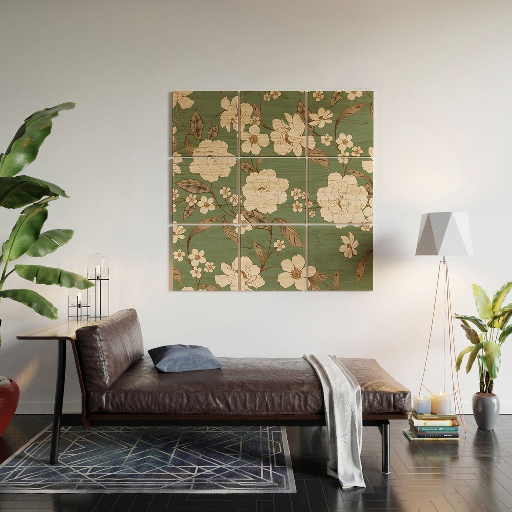 Gabriela Fuente Olive Floral Roberta Wood Wall Mural