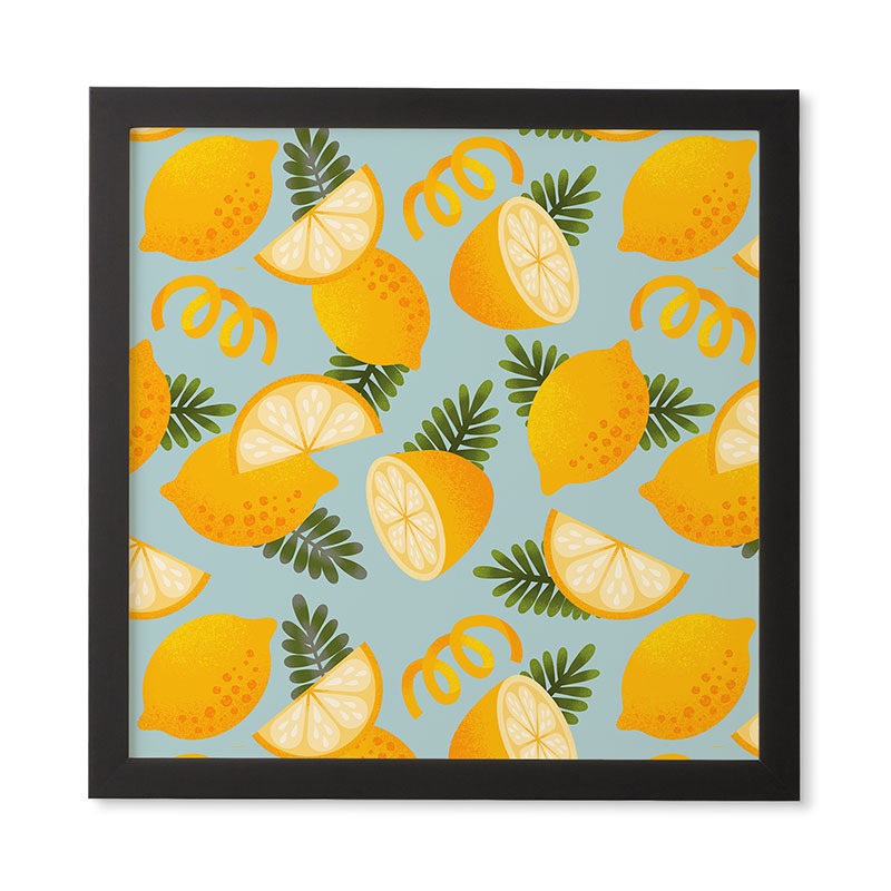 Jessica Molina Lemon Pattern on Sky Blue Framed Wall Art
