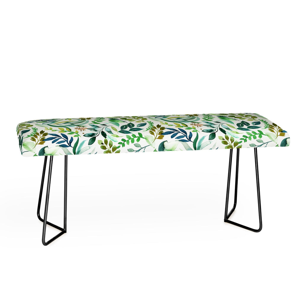 Ninola Design Botanic Retreat Loose Botanical Leaves Watercolor Green Bench