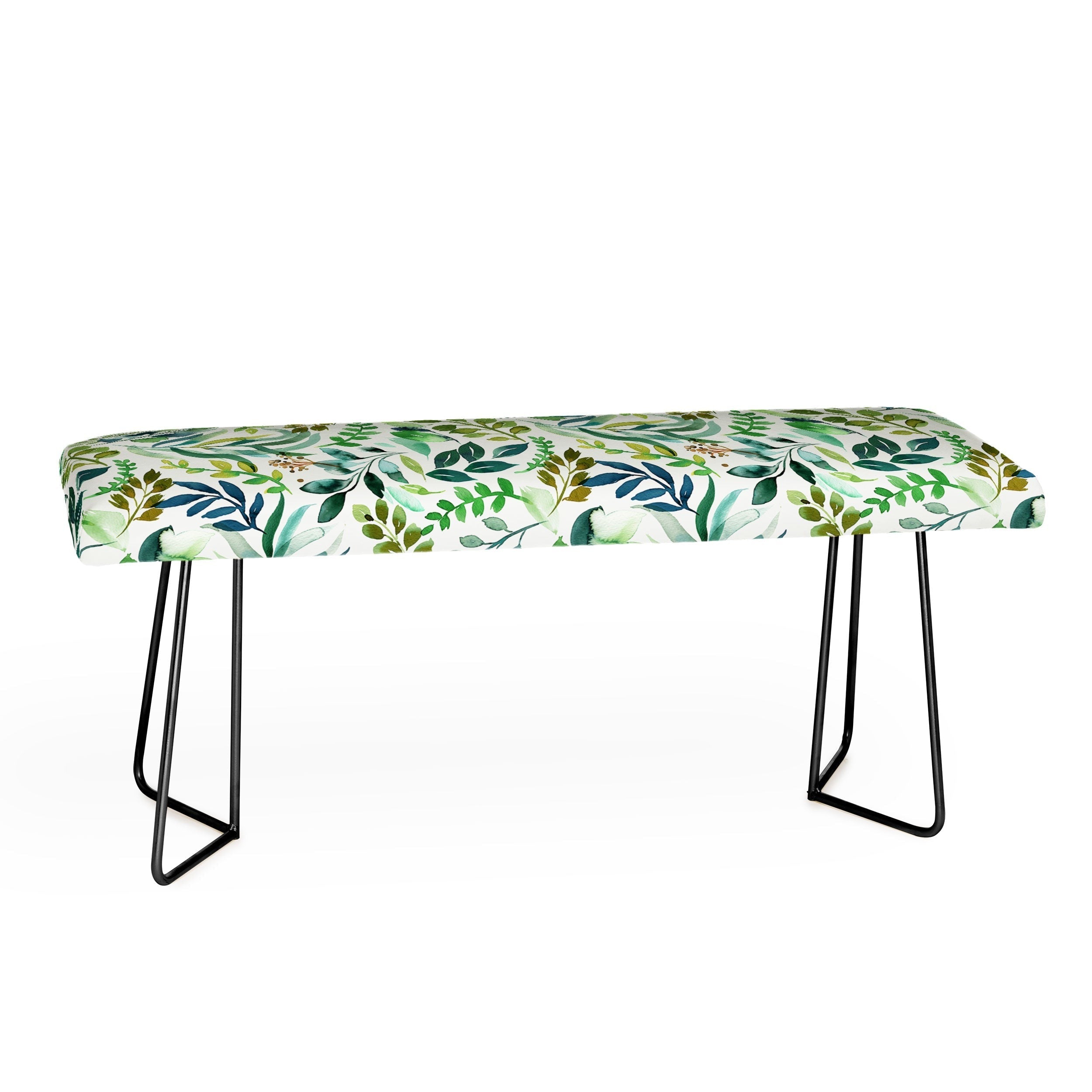 Ninola Design Botanic Retreat Loose Botanical Leaves Watercolor Green Bench