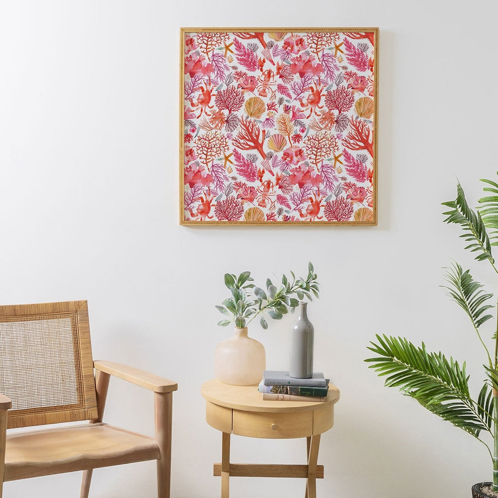 Ninola Design Botanic Retreat Coral Reef Crab Lobster Red Framed Wall Art
